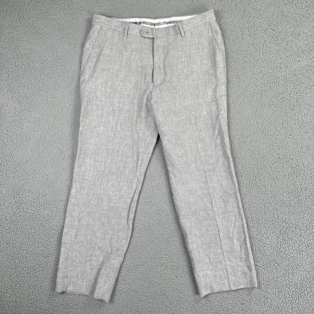 Joseph Abboud 100% Linen Pants Men 38x28* Grey Straight Leg Lined Breathable